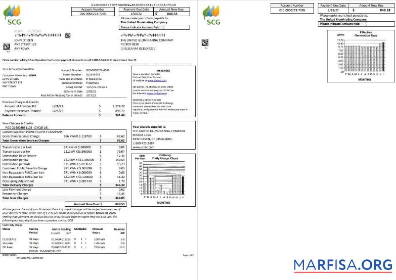 Blank USA Massachusetts Chelsea SCG The United Illuminating Company, Word and PDF template, 2 pages